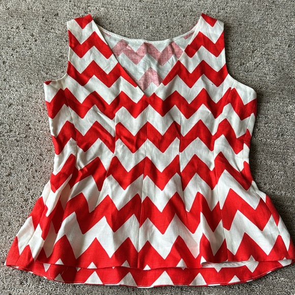 Kate Spade Red & White Chevron Linen Top - Picture 7 of 10